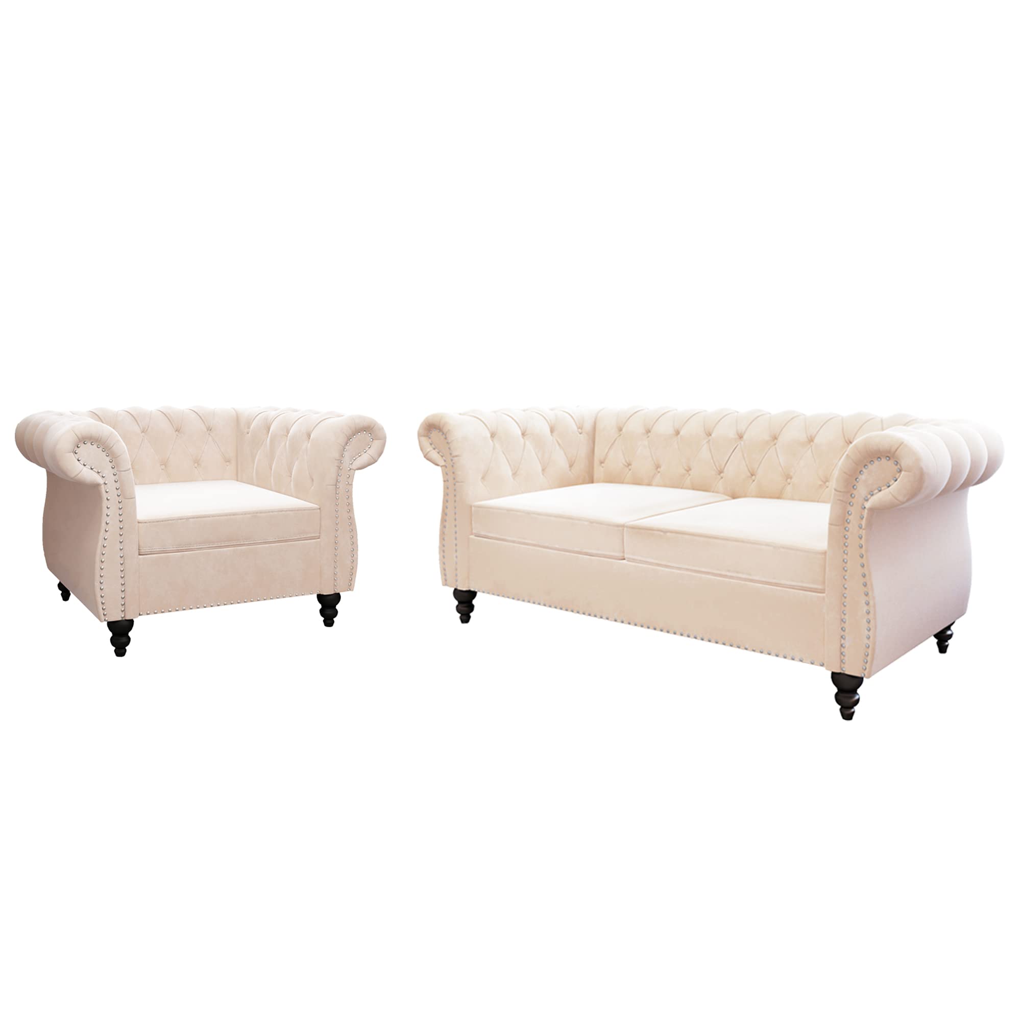 QHITTY 3 Piece Living Room Set, Sectional Chesterfield Sofa Chair Contemporary Upholstered Leather Loveseat Couch Sets for Living Room, Bedroom, Office