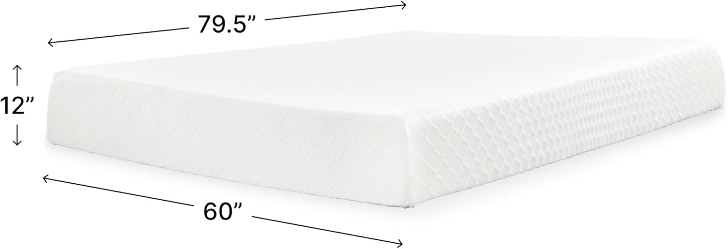 Signature Design by Ashley Chime Memory Foam 12" Queen Mattress with Thick Memory and Support Foam for Pressure Relief, Fiberglass Free, Mattress In A Box