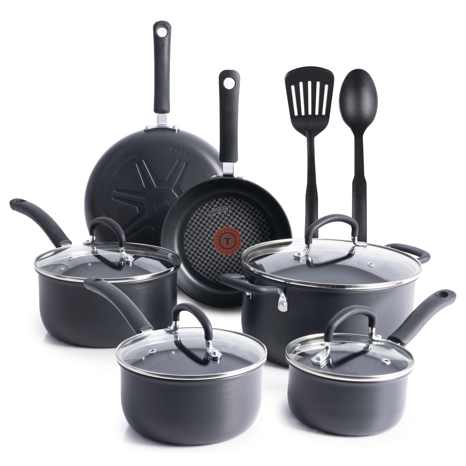 T-Fal Ultimate Hard Anodized Nonstick Pots and Pans Set 17 Piece, Nonstick Cookware Set with Fry Pan, Saucepans, Saute-Pan, Griddle, Dishwasher Safe, Black