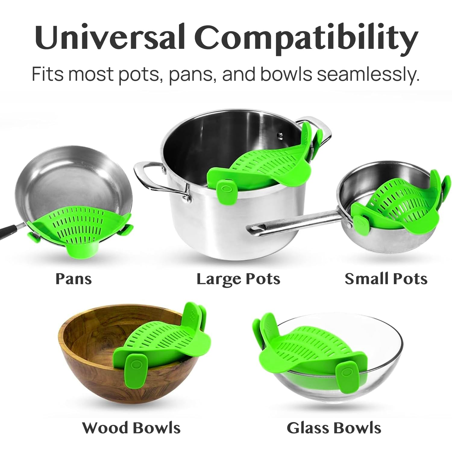 Kitchen Gizmo Snap N' Strain - Silicone Pasta Strainer Clip-On for Pots and Pans - Heat Resistant Colander for Vegetables and Noodles - Kitchen Gadgets for Cooking - Space-Saving Design - Gray