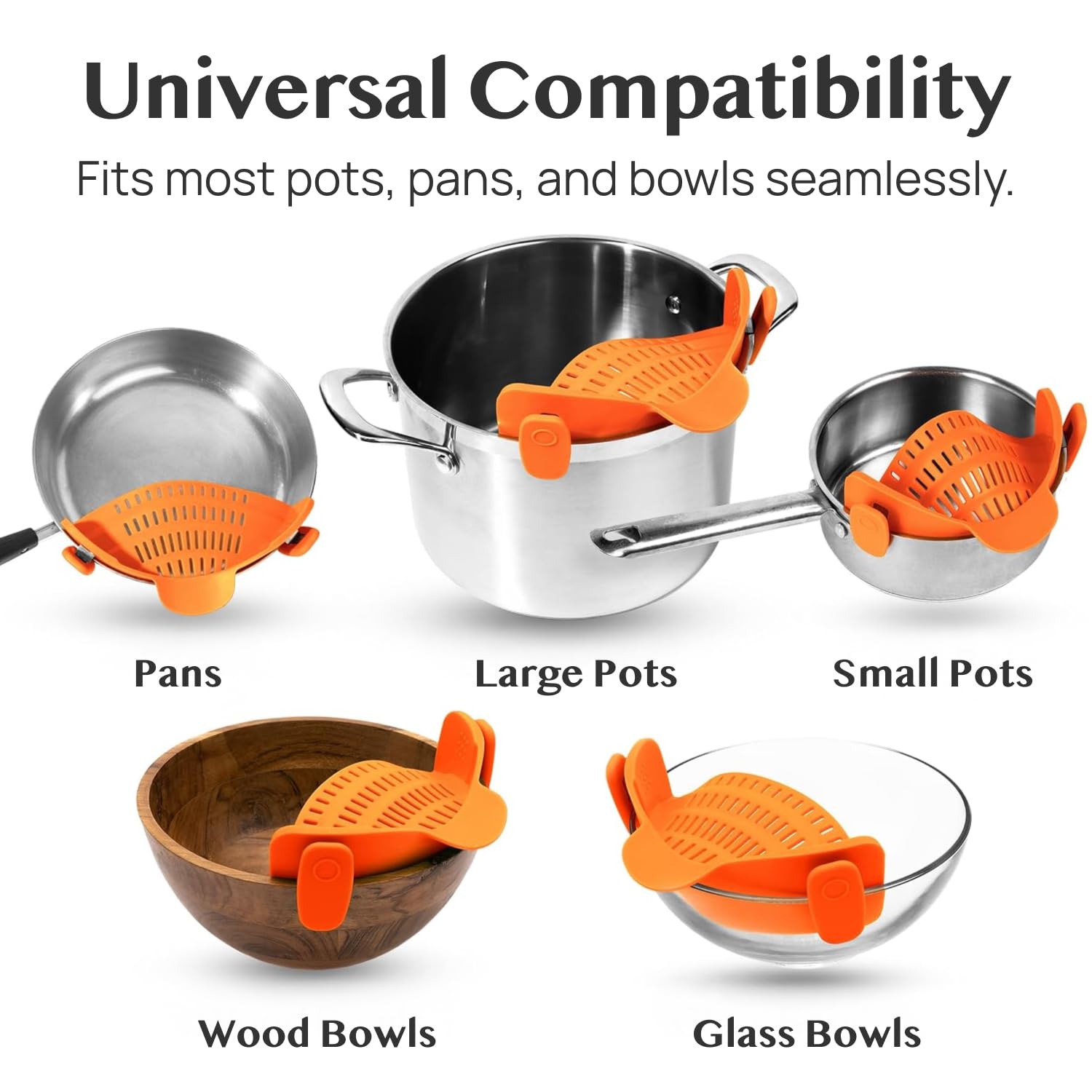 Kitchen Gizmo Snap N' Strain - Silicone Pasta Strainer Clip-On for Pots and Pans - Heat Resistant Colander for Vegetables and Noodles - Kitchen Gadgets for Cooking - Space-Saving Design - Gray