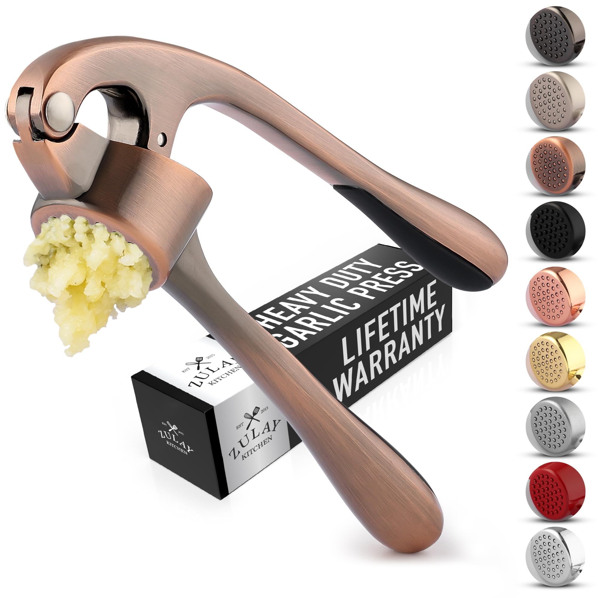 Zulay Kitchen Premium Garlic Press Set - Rust Proof Professional Garlic Mincer Tool - Easy-Squeeze, Easy-Clean with Soft, Ergonomic Handle - Silicone Garlic Peeler & Brush (Silver)