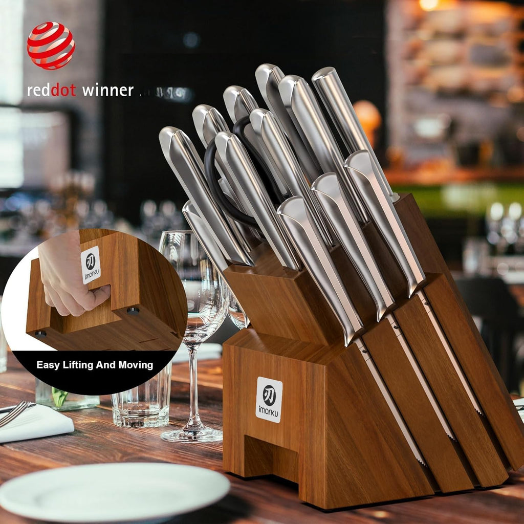 imarku Knife Set, 16PCS High Carbon Stainless Steel Kitchen Knife Set with Block Ultra Sharp Knife Block Set, Japanese Knife Set with Dotted Non-slip Ergonomic Handle, Best Gifts