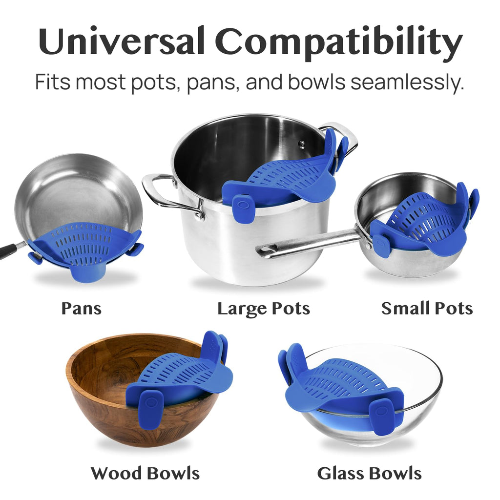 Kitchen Gizmo Snap N' Strain - Silicone Pasta Strainer Clip-On for Pots and Pans - Heat Resistant Colander for Vegetables and Noodles - Kitchen Gadgets for Cooking - Space-Saving Design - Gray