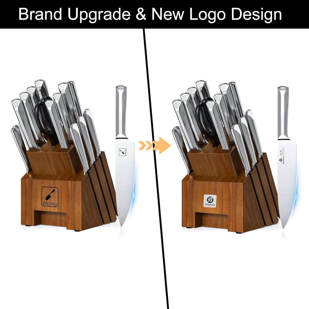 imarku Knife Set, 16PCS High Carbon Stainless Steel Kitchen Knife Set with Block Ultra Sharp Knife Block Set, Japanese Knife Set with Dotted Non-slip Ergonomic Handle, Best Gifts