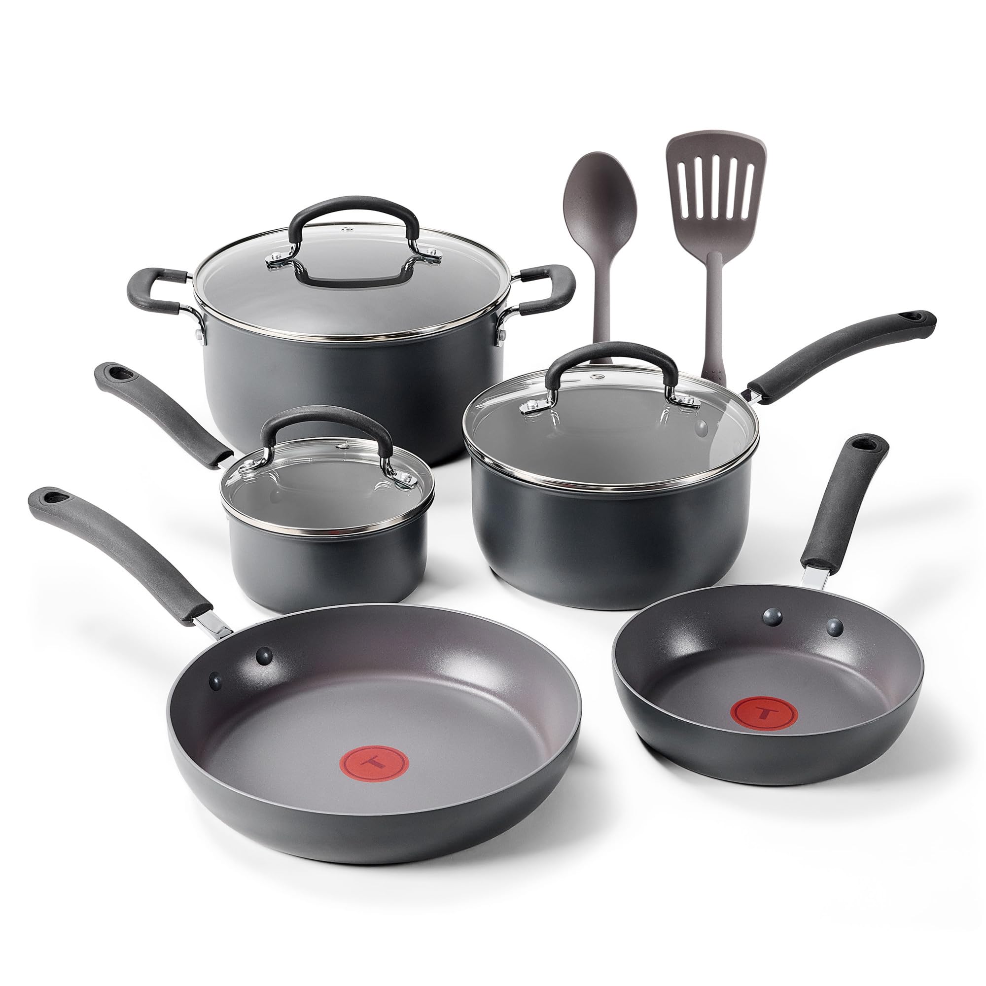 T-Fal Ultimate Hard Anodized Nonstick Pots and Pans Set 17 Piece, Nonstick Cookware Set with Fry Pan, Saucepans, Saute-Pan, Griddle, Dishwasher Safe, Black