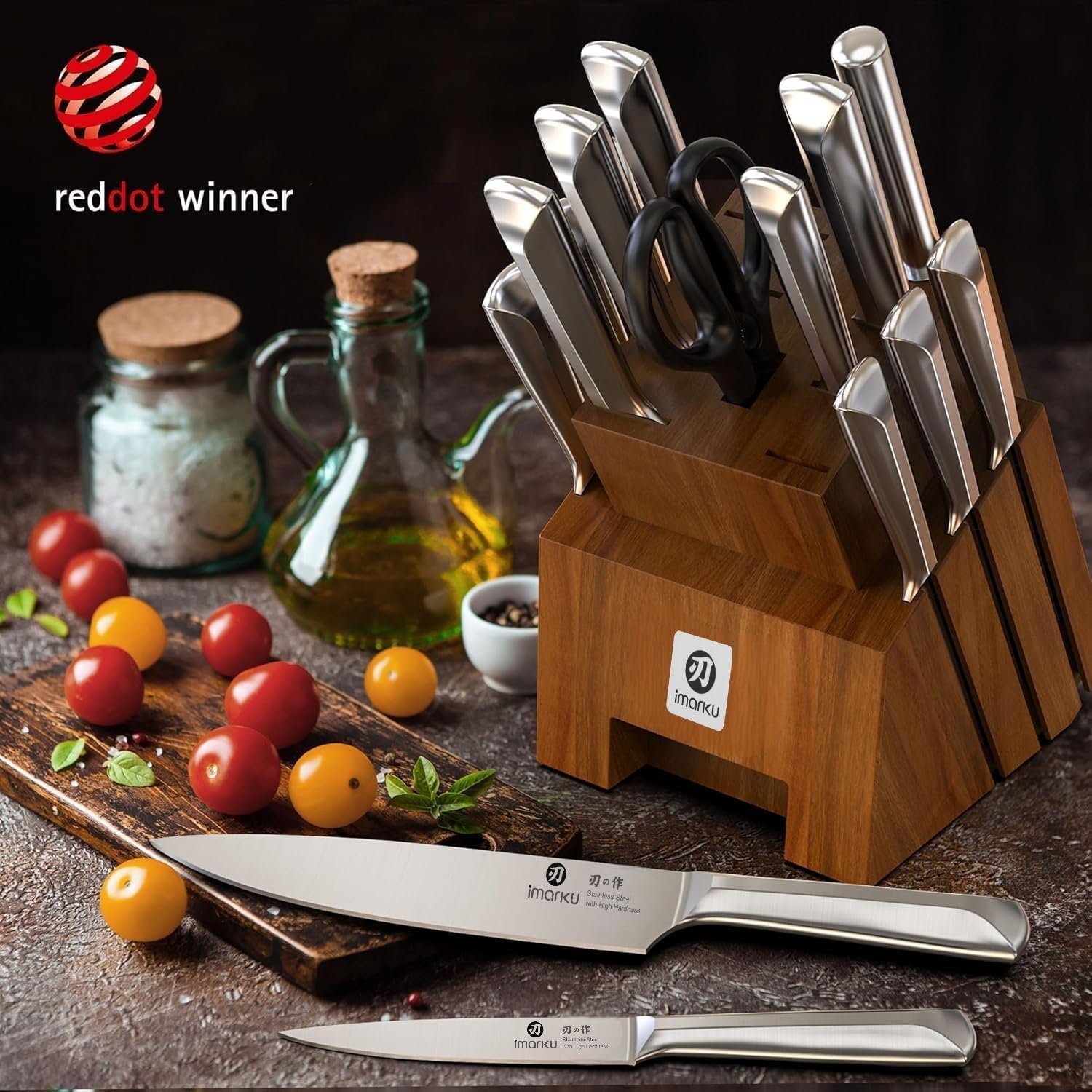 imarku Knife Set, 16PCS High Carbon Stainless Steel Kitchen Knife Set with Block Ultra Sharp Knife Block Set, Japanese Knife Set with Dotted Non-slip Ergonomic Handle, Best Gifts