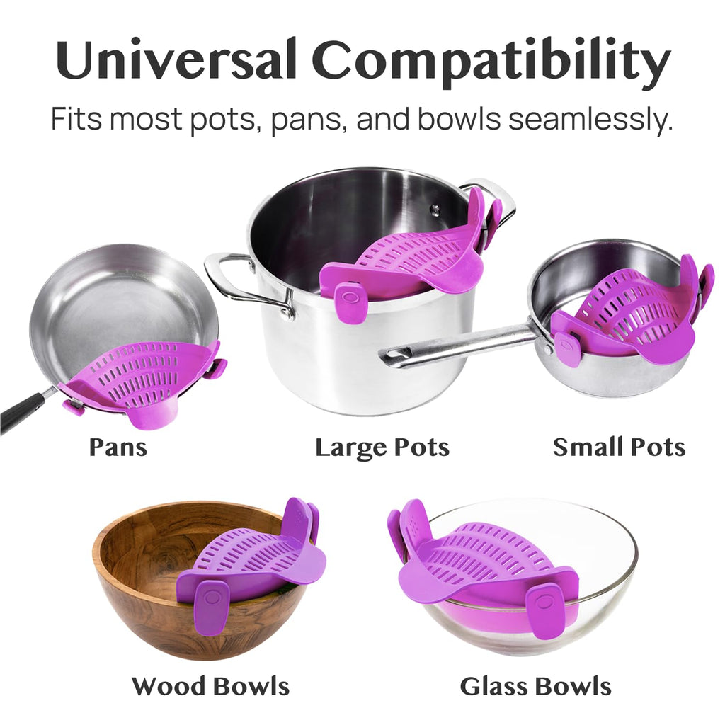 Kitchen Gizmo Snap N' Strain - Silicone Pasta Strainer Clip-On for Pots and Pans - Heat Resistant Colander for Vegetables and Noodles - Kitchen Gadgets for Cooking - Space-Saving Design - Gray