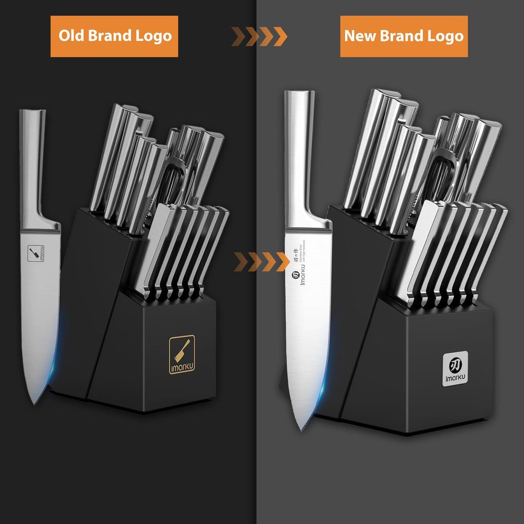 imarku Knife Set - 15PCS Kitchen Knife Set Japanese High Carbon Stainless Steel Knives Set for Kitchen, Dishwasher Safe Ultra Sharp Professional Chef Well Balance Knife Block Set, Black