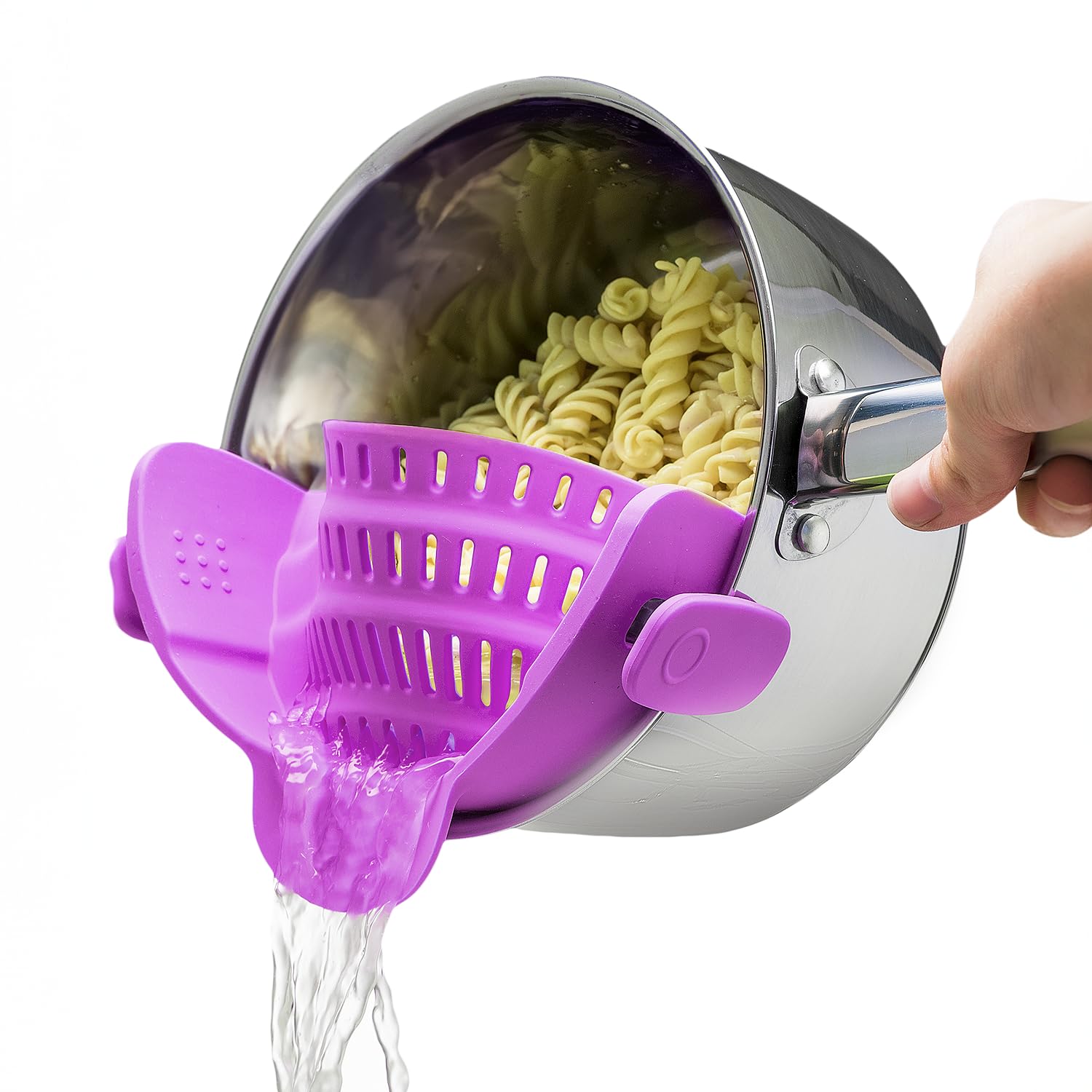 Kitchen Gizmo Snap N' Strain - Silicone Pasta Strainer Clip-On for Pots and Pans - Heat Resistant Colander for Vegetables and Noodles - Kitchen Gadgets for Cooking - Space-Saving Design - Gray