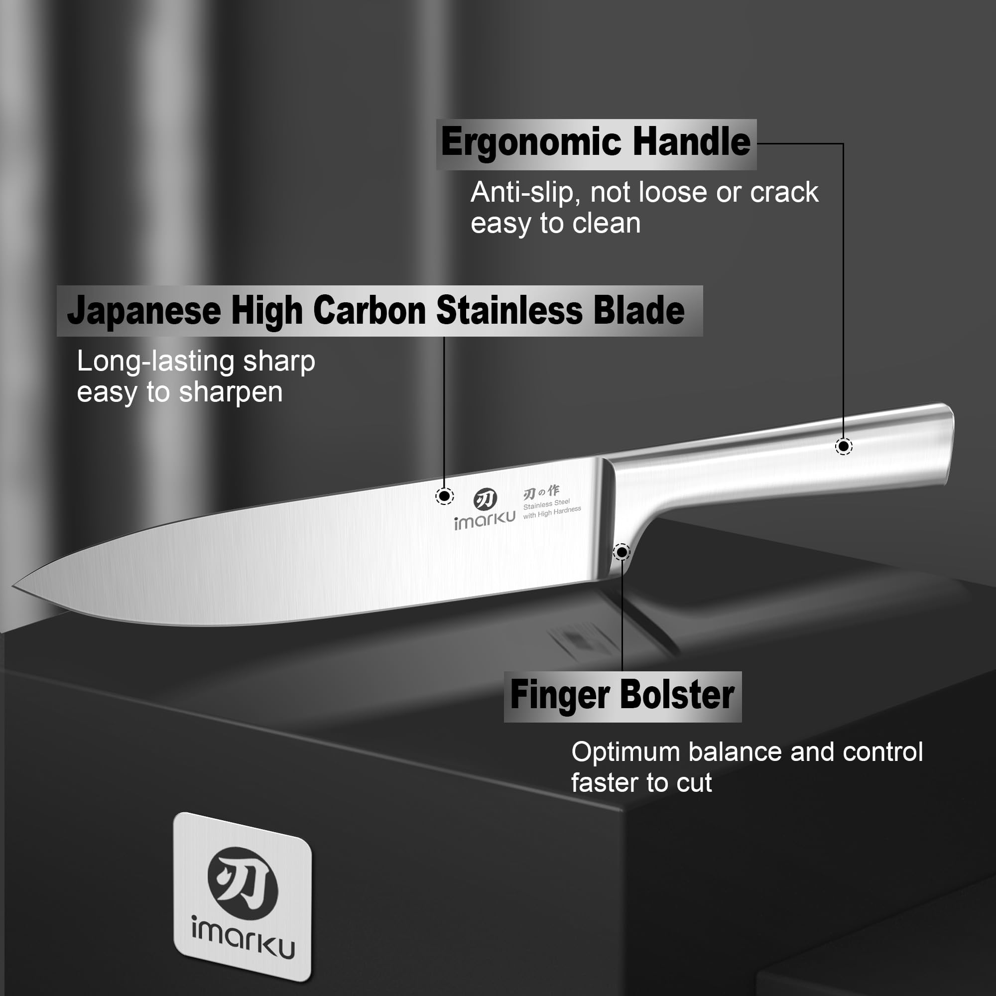 imarku Knife Set - 15PCS Kitchen Knife Set Japanese High Carbon Stainless Steel Knives Set for Kitchen, Dishwasher Safe Ultra Sharp Professional Chef Well Balance Knife Block Set, Black