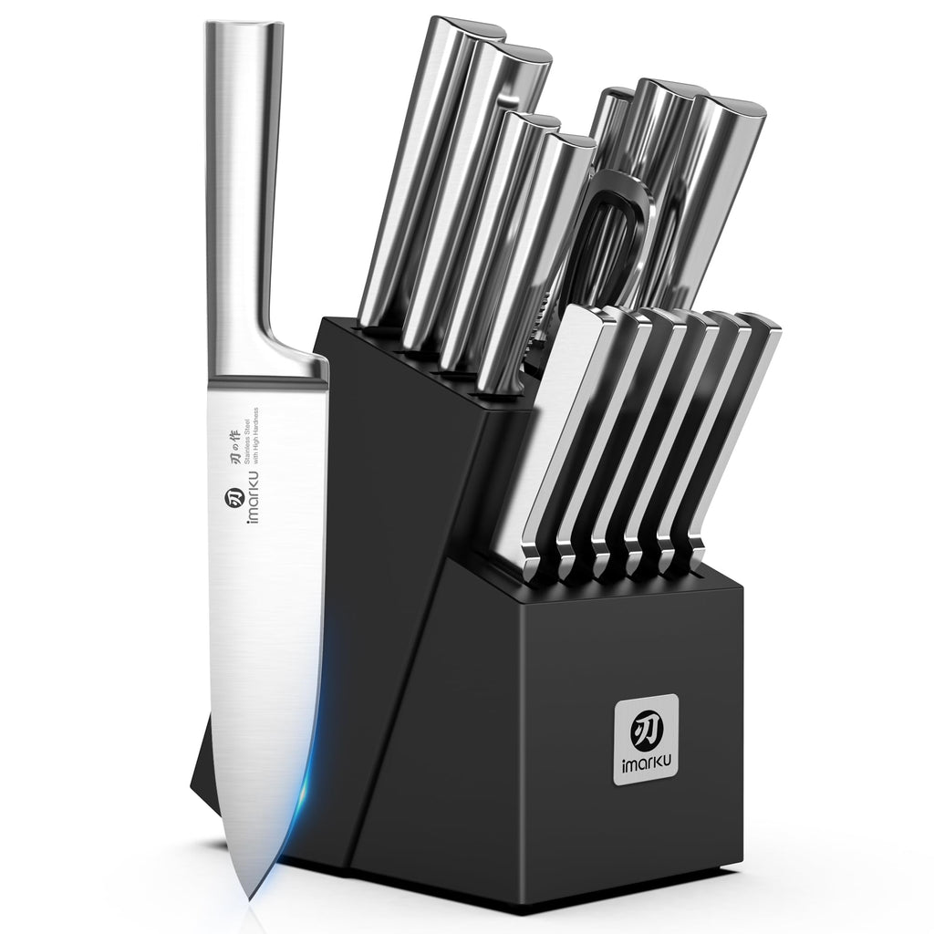 imarku Knife Set - 15PCS Kitchen Knife Set Japanese High Carbon Stainless Steel Knives Set for Kitchen, Dishwasher Safe Ultra Sharp Professional Chef Well Balance Knife Block Set, Black