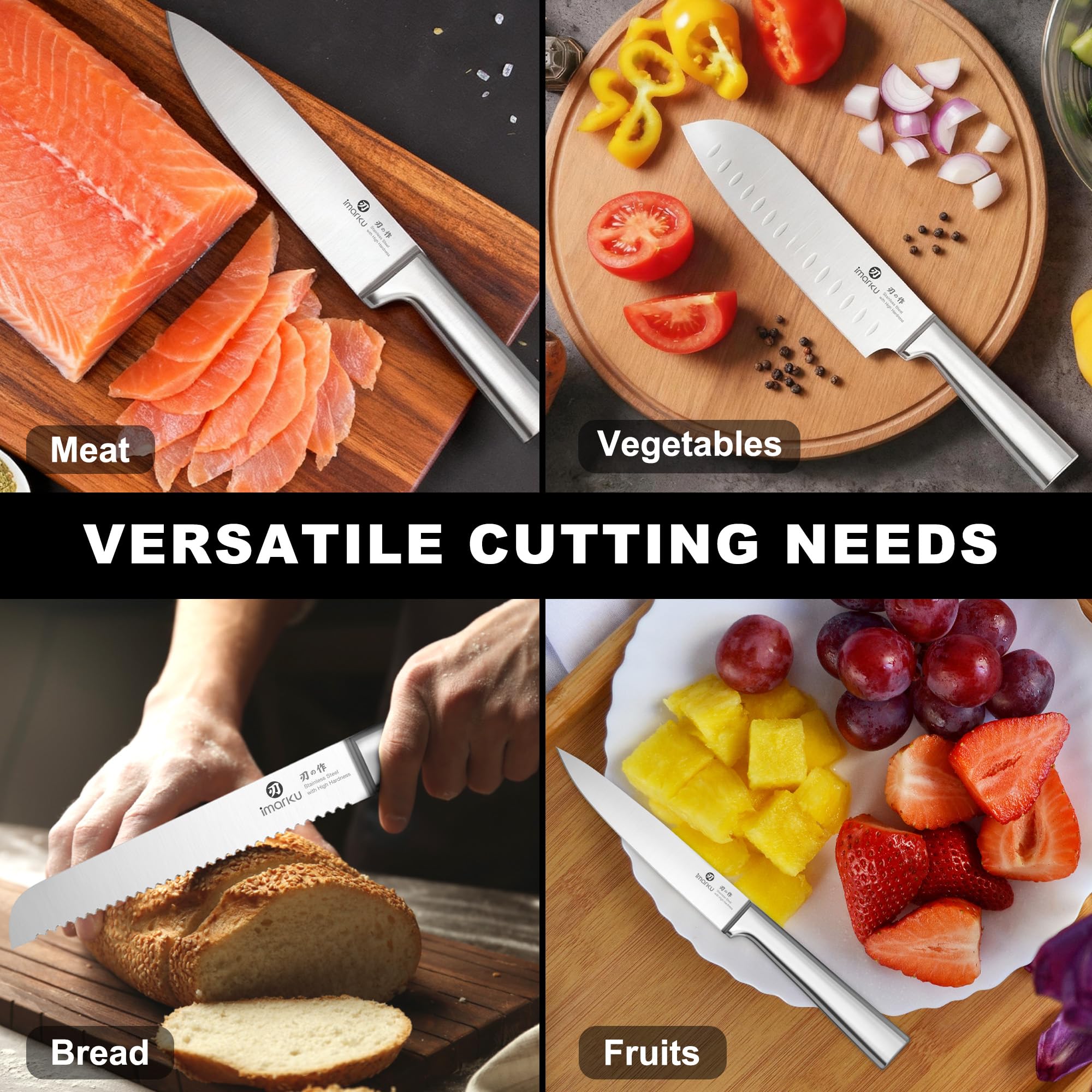 imarku Knife Set - 15PCS Kitchen Knife Set Japanese High Carbon Stainless Steel Knives Set for Kitchen, Dishwasher Safe Ultra Sharp Professional Chef Well Balance Knife Block Set, Black