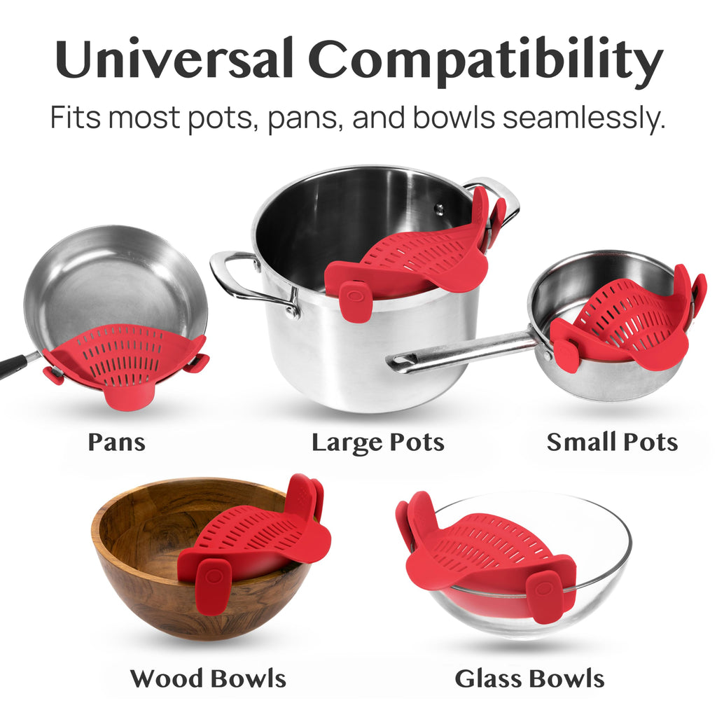 Kitchen Gizmo Snap N' Strain - Silicone Pasta Strainer Clip-On for Pots and Pans - Heat Resistant Colander for Vegetables and Noodles - Kitchen Gadgets for Cooking - Space-Saving Design - Gray