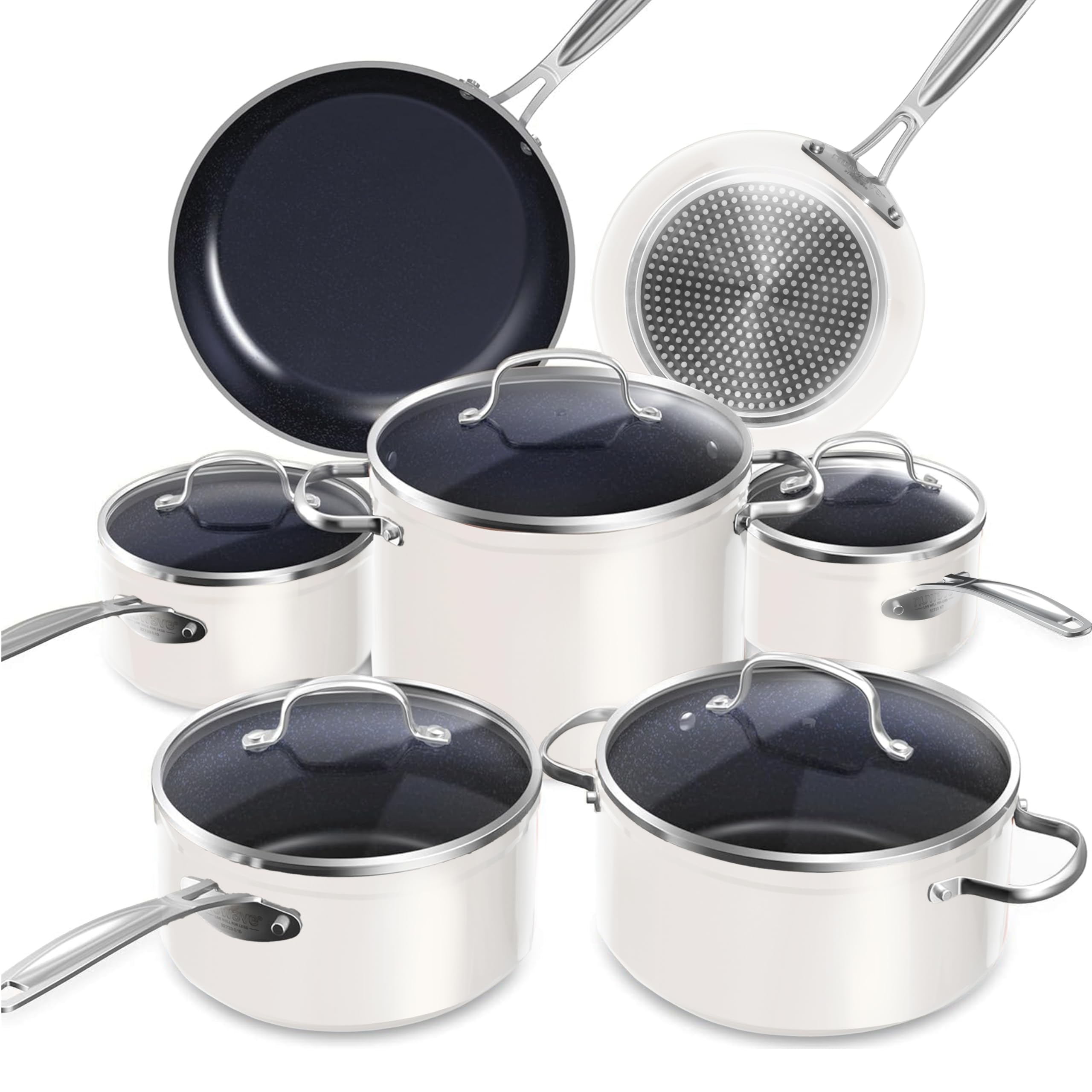 Nuwave Healthy Duralon Blue Ceramic Nonstick Cookware Set, Diamond Infused Scratch-Resistant, PFAS Free, Dishwasher & Oven Safe, Induction Ready & Evenly Heats, Tempered Glass Lids & Stay-Cool Handles