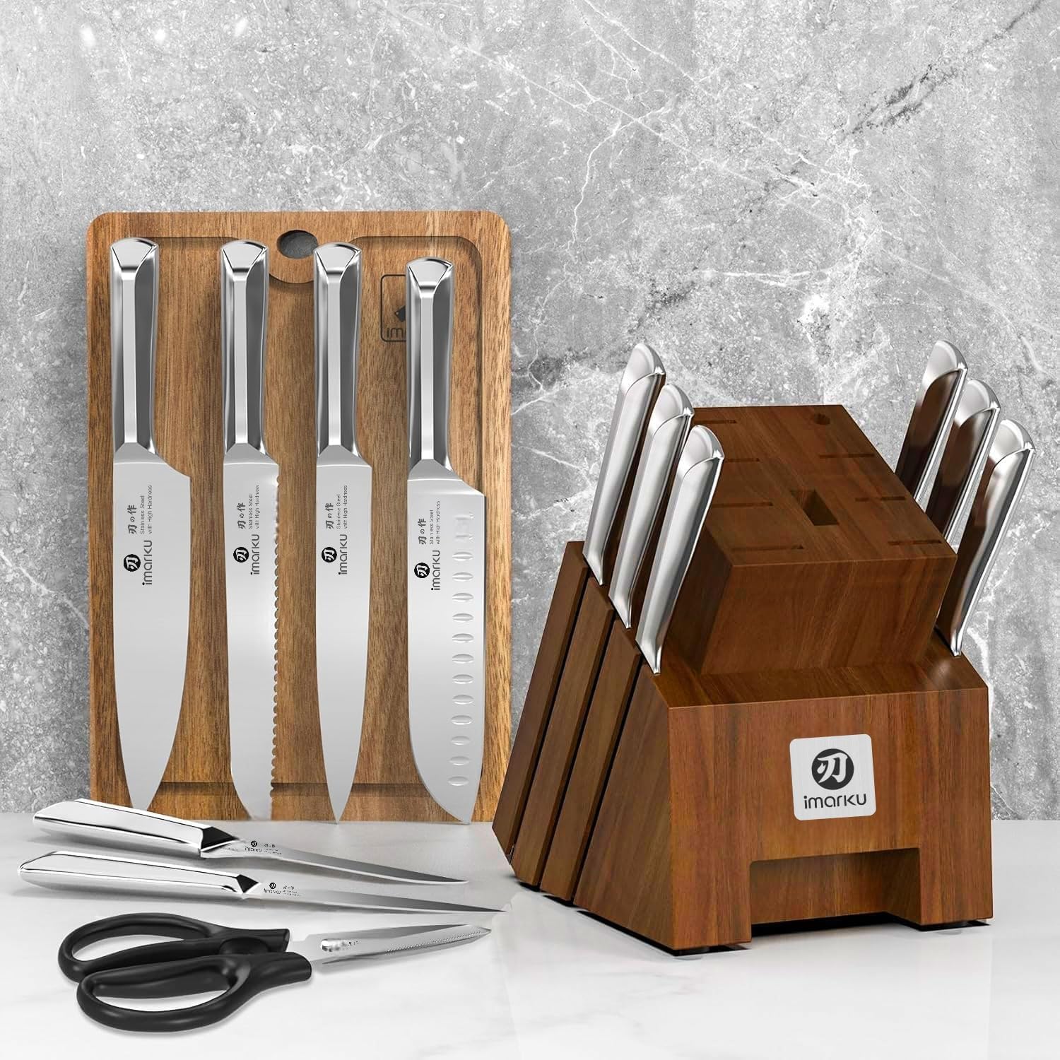 imarku Knife Set, 16PCS High Carbon Stainless Steel Kitchen Knife Set with Block Ultra Sharp Knife Block Set, Japanese Knife Set with Dotted Non-slip Ergonomic Handle, Best Gifts
