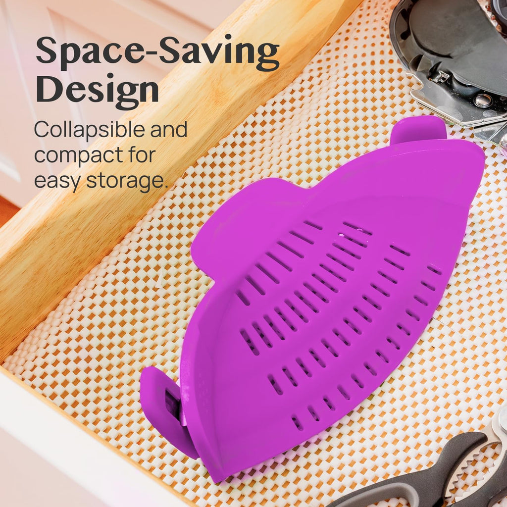 Kitchen Gizmo Snap N' Strain - Silicone Pasta Strainer Clip-On for Pots and Pans - Heat Resistant Colander for Vegetables and Noodles - Kitchen Gadgets for Cooking - Space-Saving Design - Gray