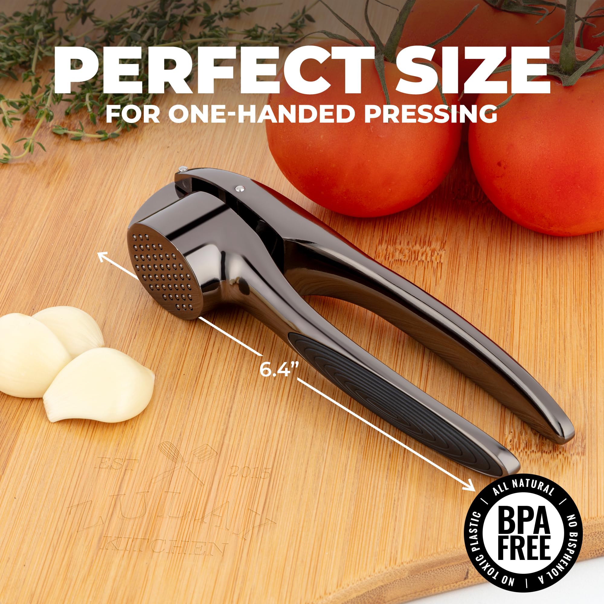 Zulay Kitchen Premium Garlic Press Set - Rust Proof Professional Garlic Mincer Tool - Easy-Squeeze, Easy-Clean with Soft, Ergonomic Handle - Silicone Garlic Peeler & Brush (Silver)