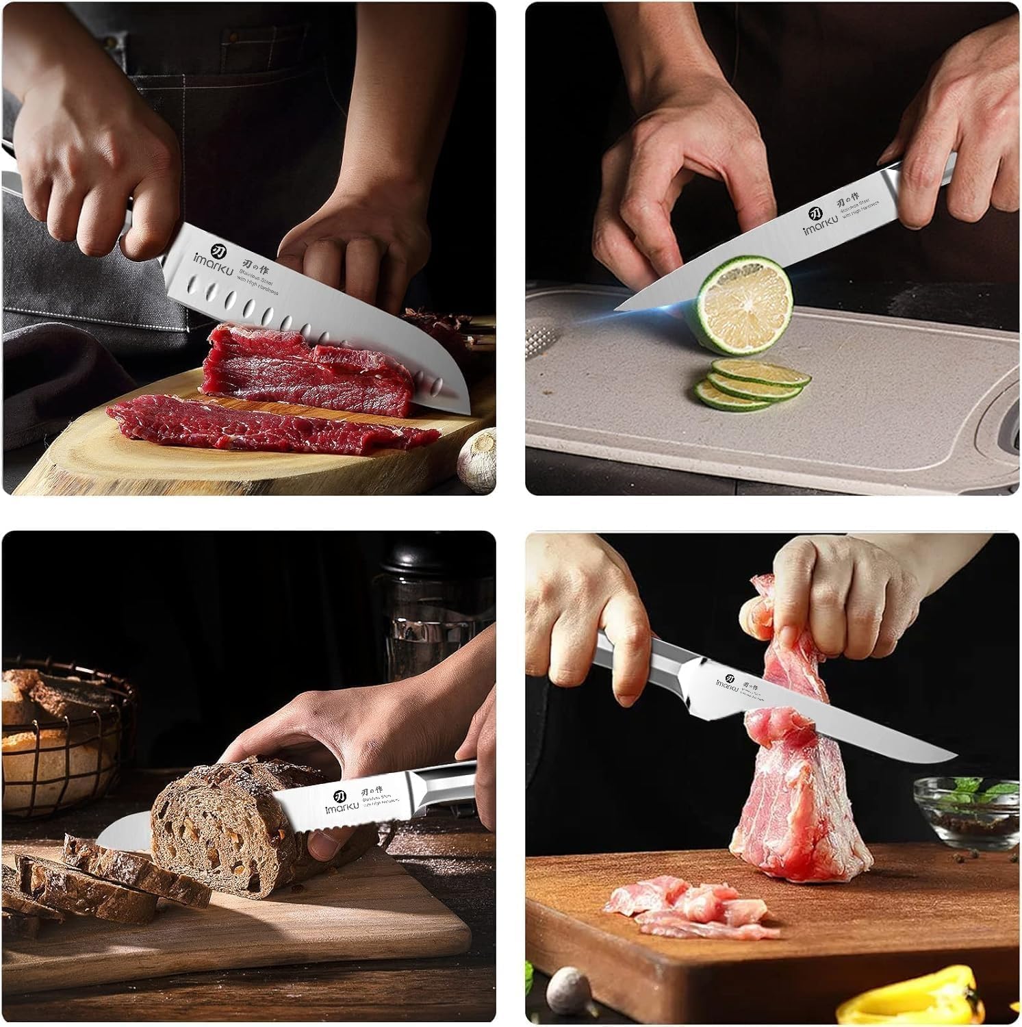 imarku Knife Set, 16PCS High Carbon Stainless Steel Kitchen Knife Set with Block Ultra Sharp Knife Block Set, Japanese Knife Set with Dotted Non-slip Ergonomic Handle, Best Gifts