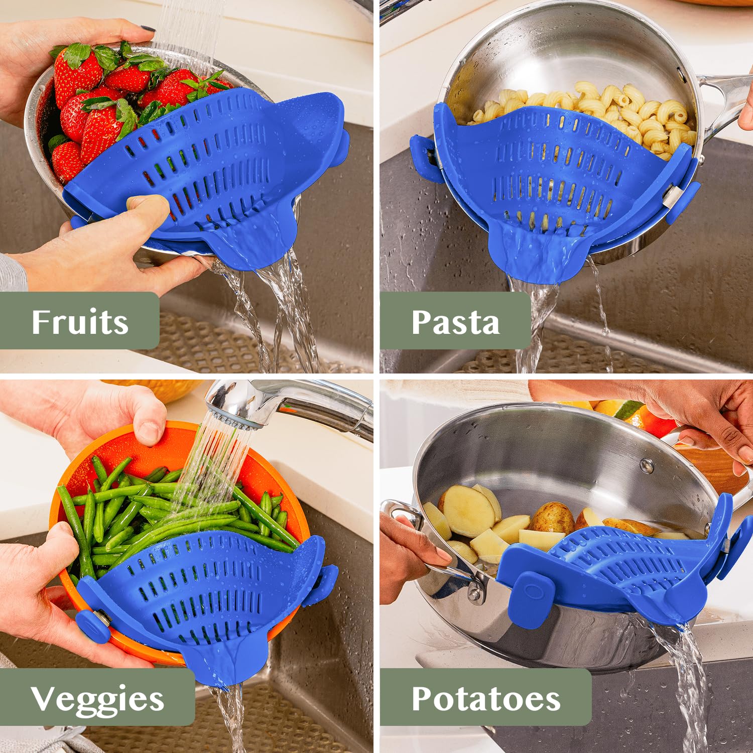 Kitchen Gizmo Snap N' Strain - Silicone Pasta Strainer Clip-On for Pots and Pans - Heat Resistant Colander for Vegetables and Noodles - Kitchen Gadgets for Cooking - Space-Saving Design - Gray