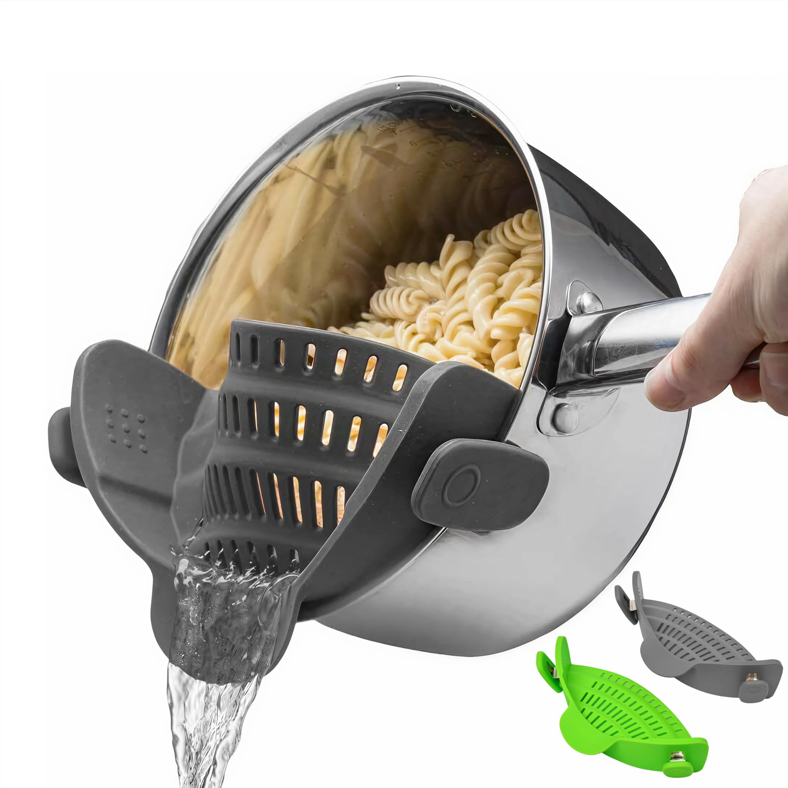 Kitchen Gizmo Snap N' Strain - Silicone Pasta Strainer Clip-On for Pots and Pans - Heat Resistant Colander for Vegetables and Noodles - Kitchen Gadgets for Cooking - Space-Saving Design - Gray